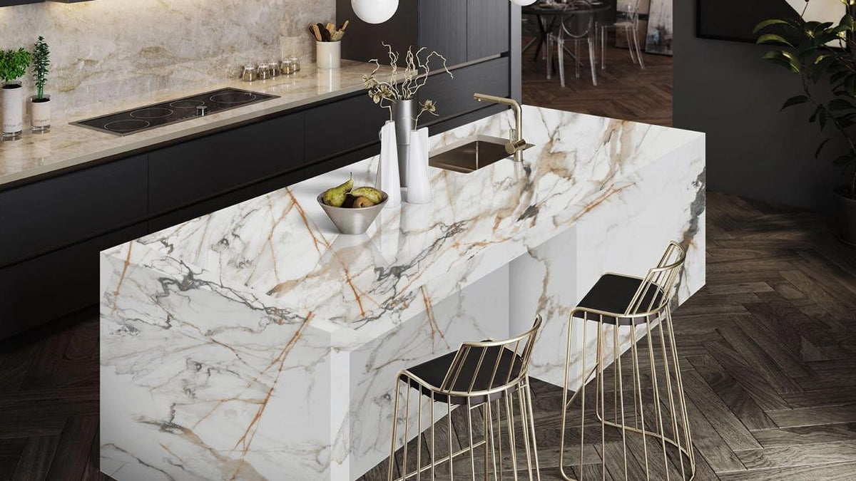 KITCHEN ISLAND WITH NANO GOLD QUARTZ