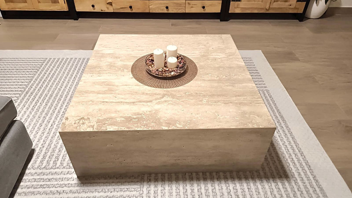Travertine Filled Cube Coffee Table