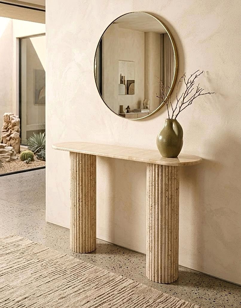 Natural Unfilled Travertine Console Table