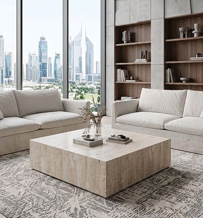 Natural Unfilled Travertine Cube Coffee Table