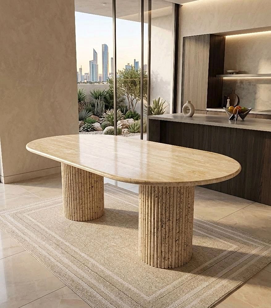 Natural Polished Travertine Dining Table