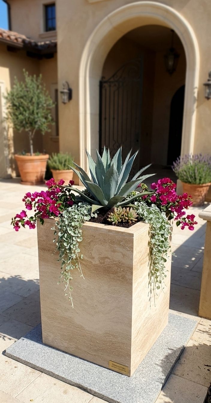 Travertine Beige Square Planter