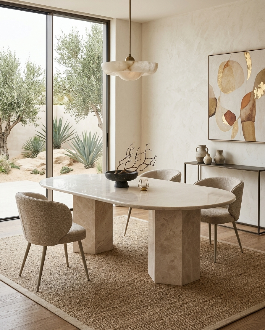 Omani Beige Marble Half Moon Dining Table