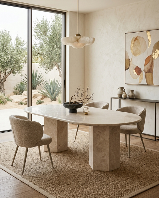 Omani Beige Marble Half Moon Dining Table