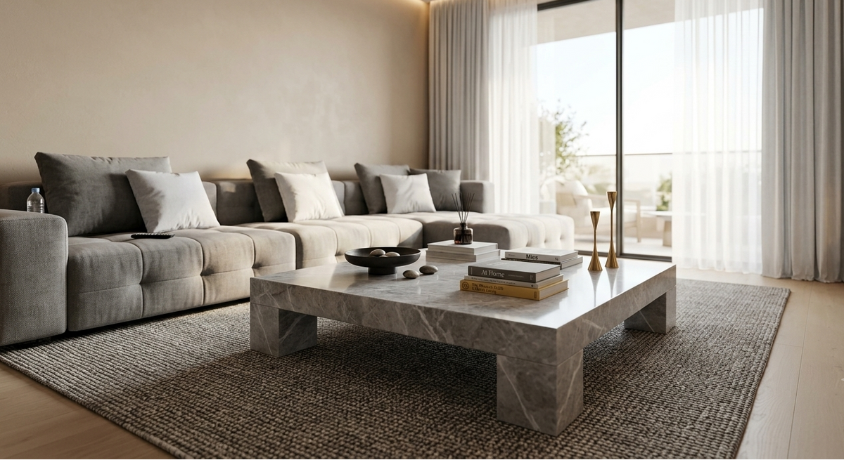 Natural Fiorde Basco Marble Square Coffee Table With Four Legs