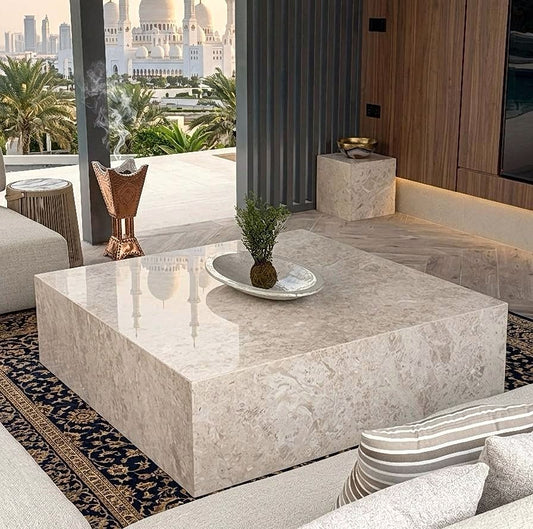 Natural Omani Beige Marble Cube Coffee Table