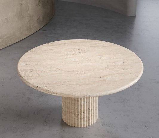 Unfilled Travertine Round Coffee Table  With Flotted Leg