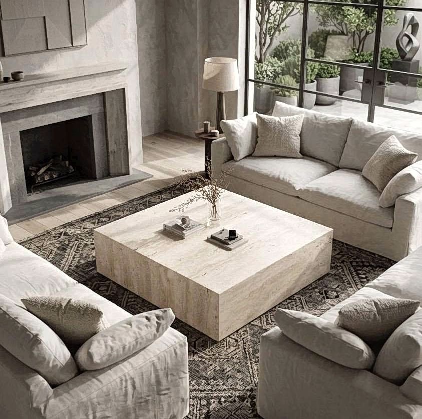 Natural Unfilled Travertine Cube Coffee Table
