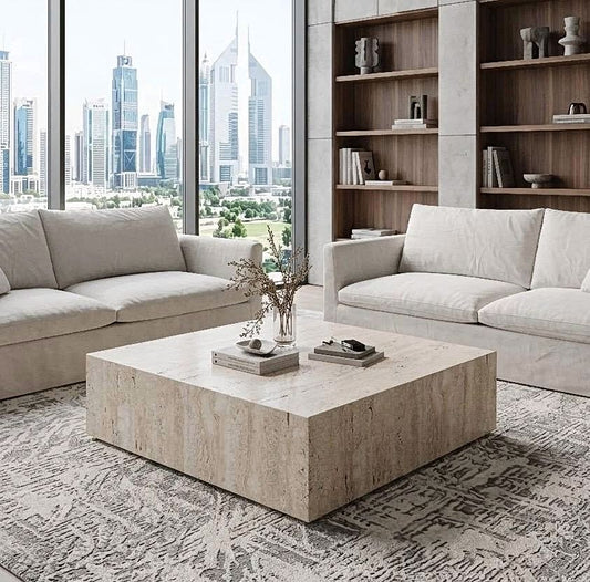 Natural Unfilled Travertine Cube Coffee Table