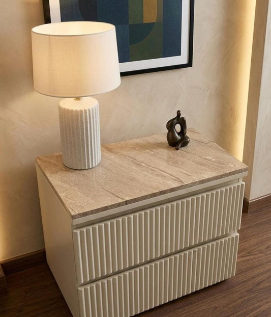 Bedside Table With 2 Drawers And Travertine Top