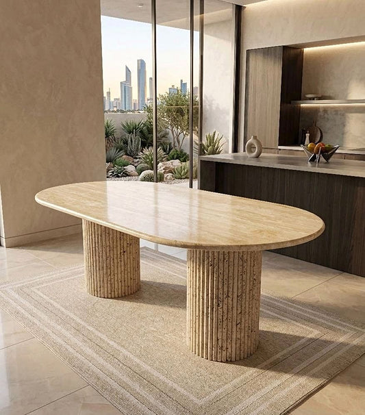 Natural Polished Travertine Dining Table