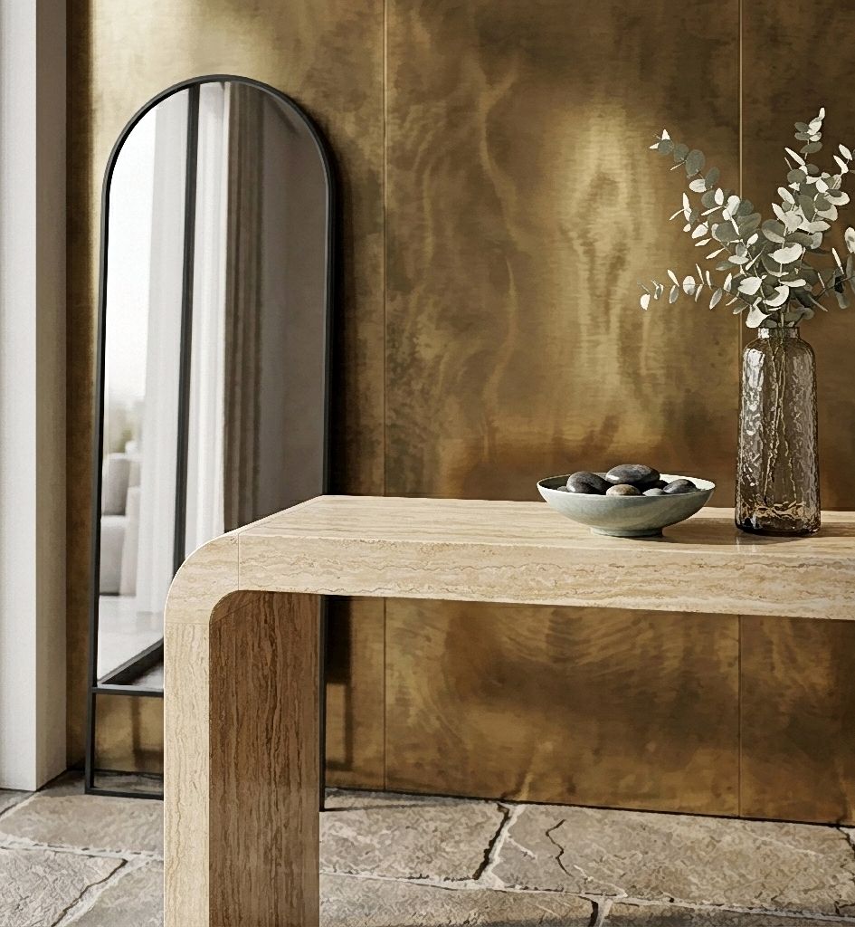Natural Filled Travertine Console Table