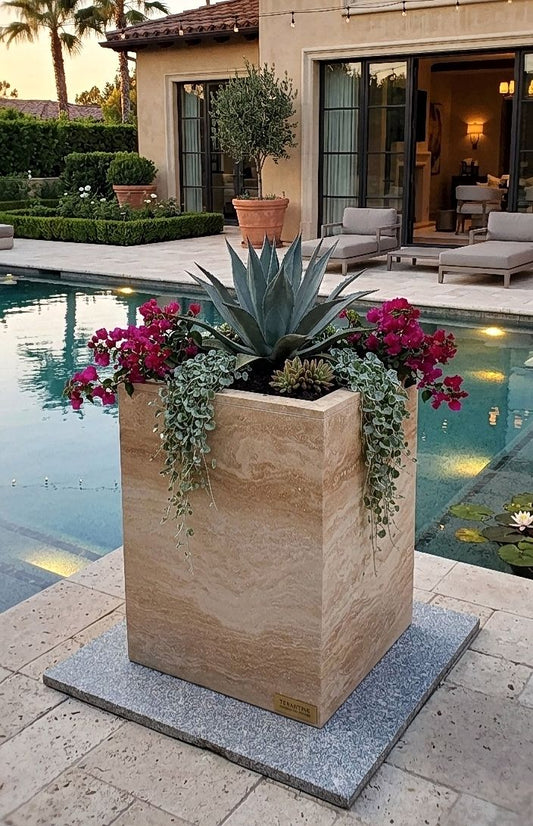 Travertine Beige Square Planter