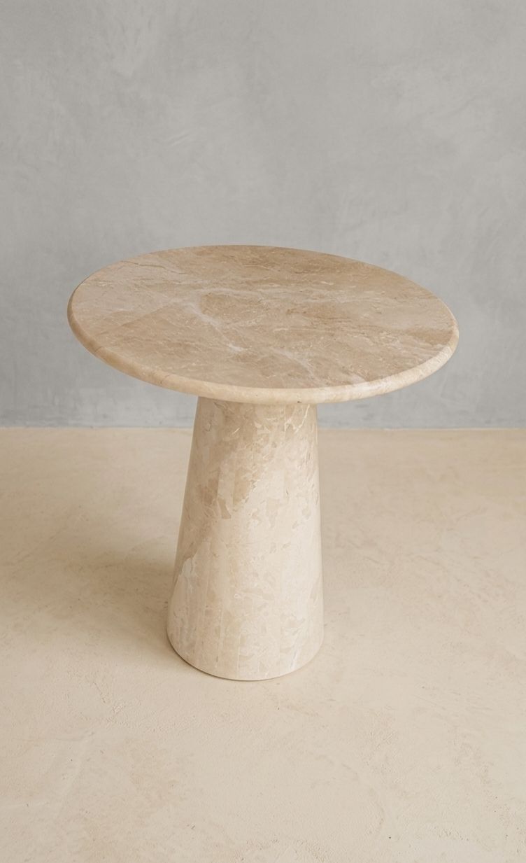 Omani Beige Marble Side Table With Pedestal Base