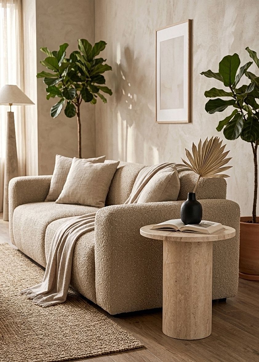 Natural Travertine Side Table