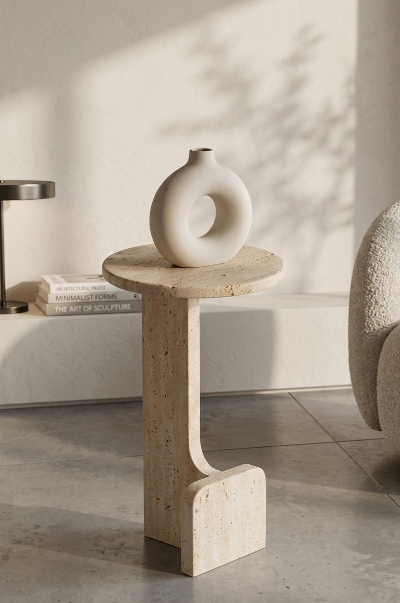 Natural Unfilled Travertine Side Table
