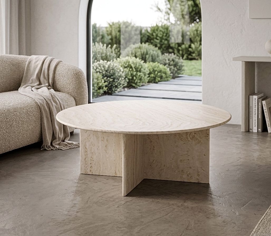 Travertine Beige Round Coffee Table