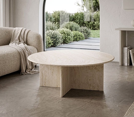 Travertine Beige Round Coffee Table