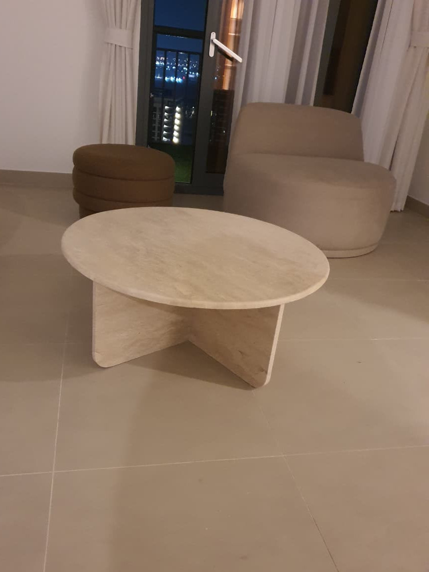 Natural Travertine Beige Round Coffee Table