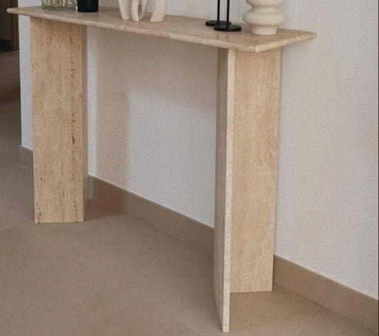 Natural Unfilled Travertine Console Table